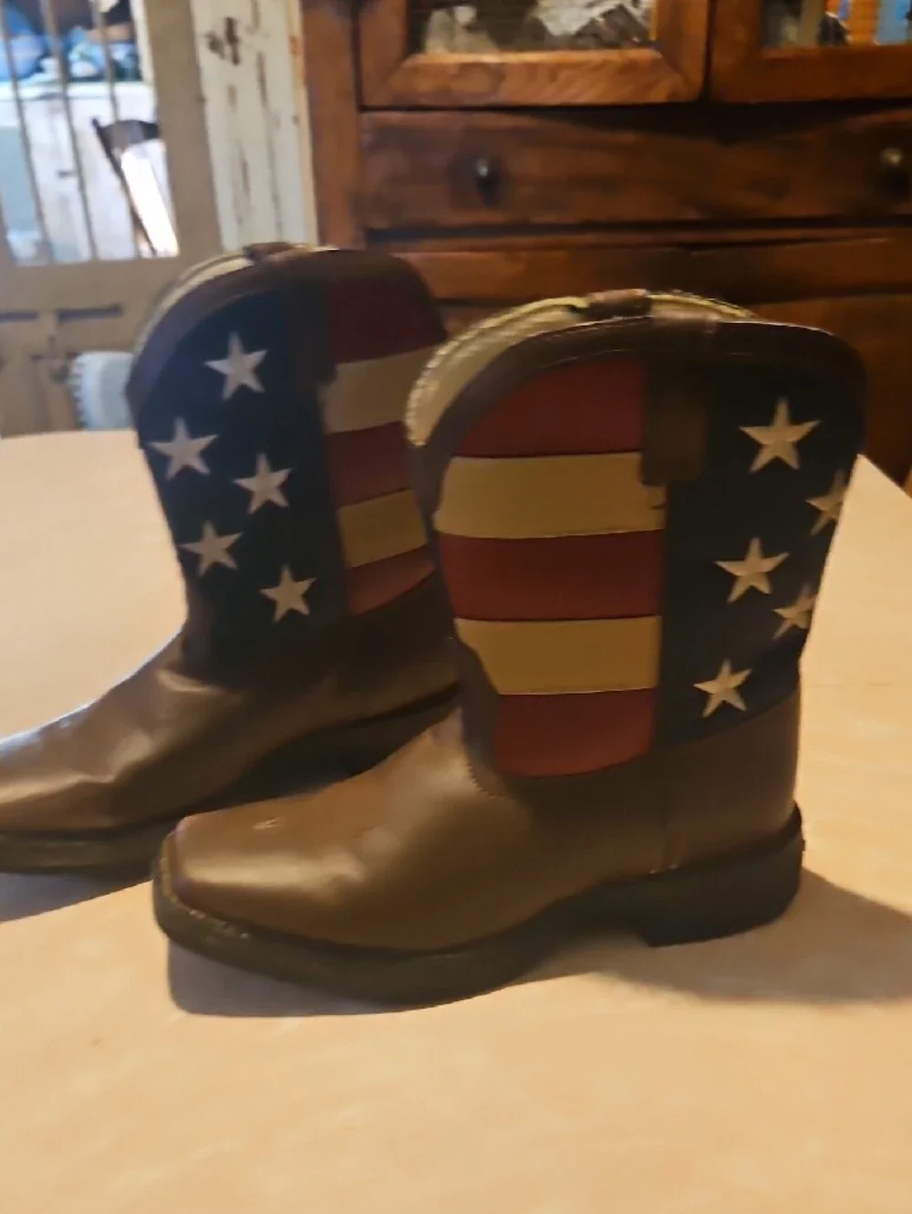Durango Kids Brown Western Boots with Red, White & Blue Flag Shaft
